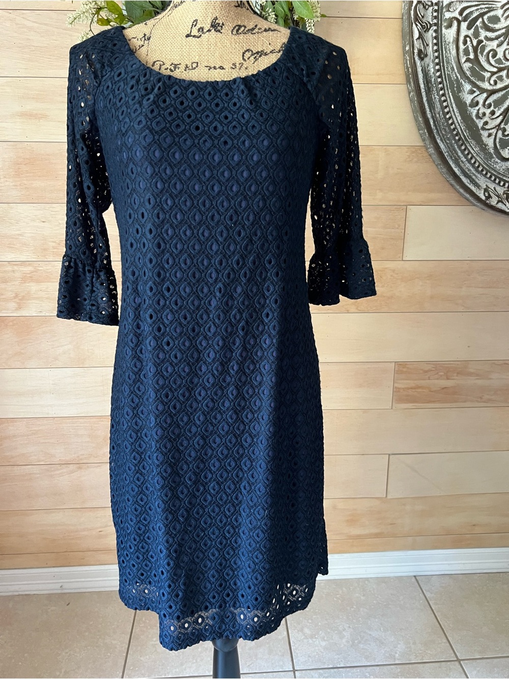 Rabbit Rabbit Rabbit Navy Eyelet Lace Midi Dress Size Small